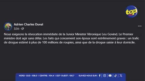 Arrestation de l’époux de la Junior Minister : Adrien Duval réclame la révocation immédiate de Véronique Leu Govind