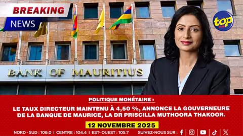 Politique monétaire : Le taux directeur maintenu à 4,50 %, annonce la gouverneure de la BoM, la Dr Priscilla Muthoora Thakoor