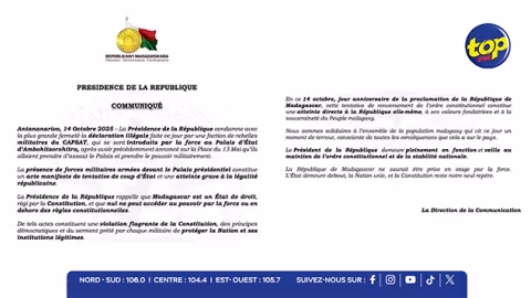 Tentative de coup d’État à Madagascar : le Palais d’État pris pour cible par des militaires rebelles