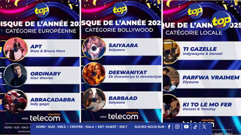 Disques de l’Année 2025 sur Top FM : Saiyaara, Ti Gazelle et APT sont les top morceaux choisis par les auditeurs