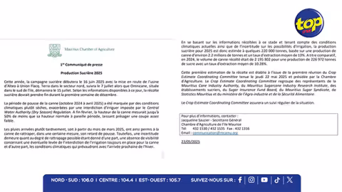 Campagne sucrière 2025 : Coup d’envoi prévu le 16 juin, une récolte estimée à 220 000 tonnes, en baisse par rapport à 2024