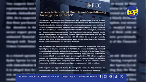 Plus de 12 000 sacs de farine subventionnée exportés illégalement : deux arrestations après une enquête de la FCC, une fraude estimée à environ Rs 4,9 millions