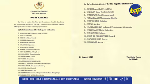 Prestige juridique : 19 avocats et 12 avoués promus au rang de Senior Counsel et Senior Attorneys, par le Président de la République