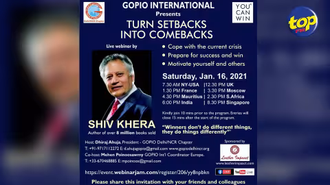 “2021 A year of great challenges”….A ne pas rater sur TOP FM et TOP TV  MAURITIUS le 16 janvier prochain notre WEBINAR avec Shiv Khera.