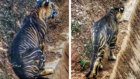 Un magnifique et rarissime tigre noir repéré en Inde