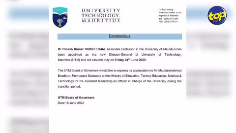 Université de Technologie de Maurice : Le Dr Dinesh Hurreeram devient le nouveau directeur général